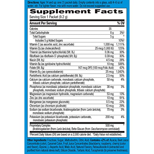 Vitamin C 1000mg Powder with Vitamin D and Zinc, Raspberry Flavor, 0.32 Ounce (Pack of 10) T80588