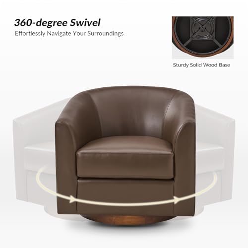 Brown Genuine Leather Swivel Barrel Chair Set of 2 F5441