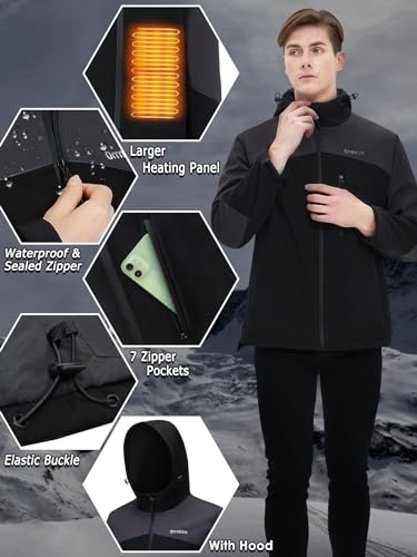 Mens Heated Jacket with Battery Pack 20000mAh Rechargeable Winter Outdoor Work Electric Jacket with Hood A916090
