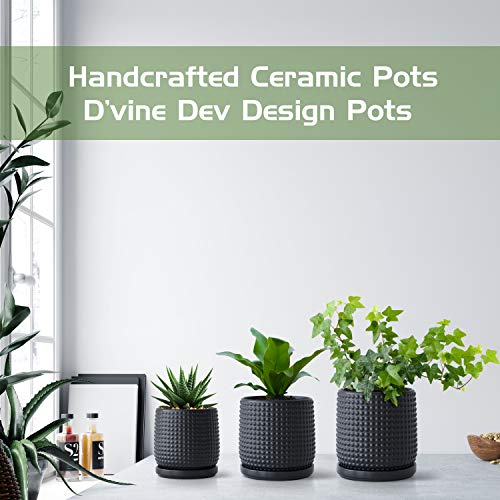 6 Inch Blue Ceramic Stoneware Planter Pot with Drainage Holes and Saucers O4488