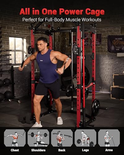 Power Cage with Cable Crossover System, 1600LBS Weight Capacity Squat Rack H261