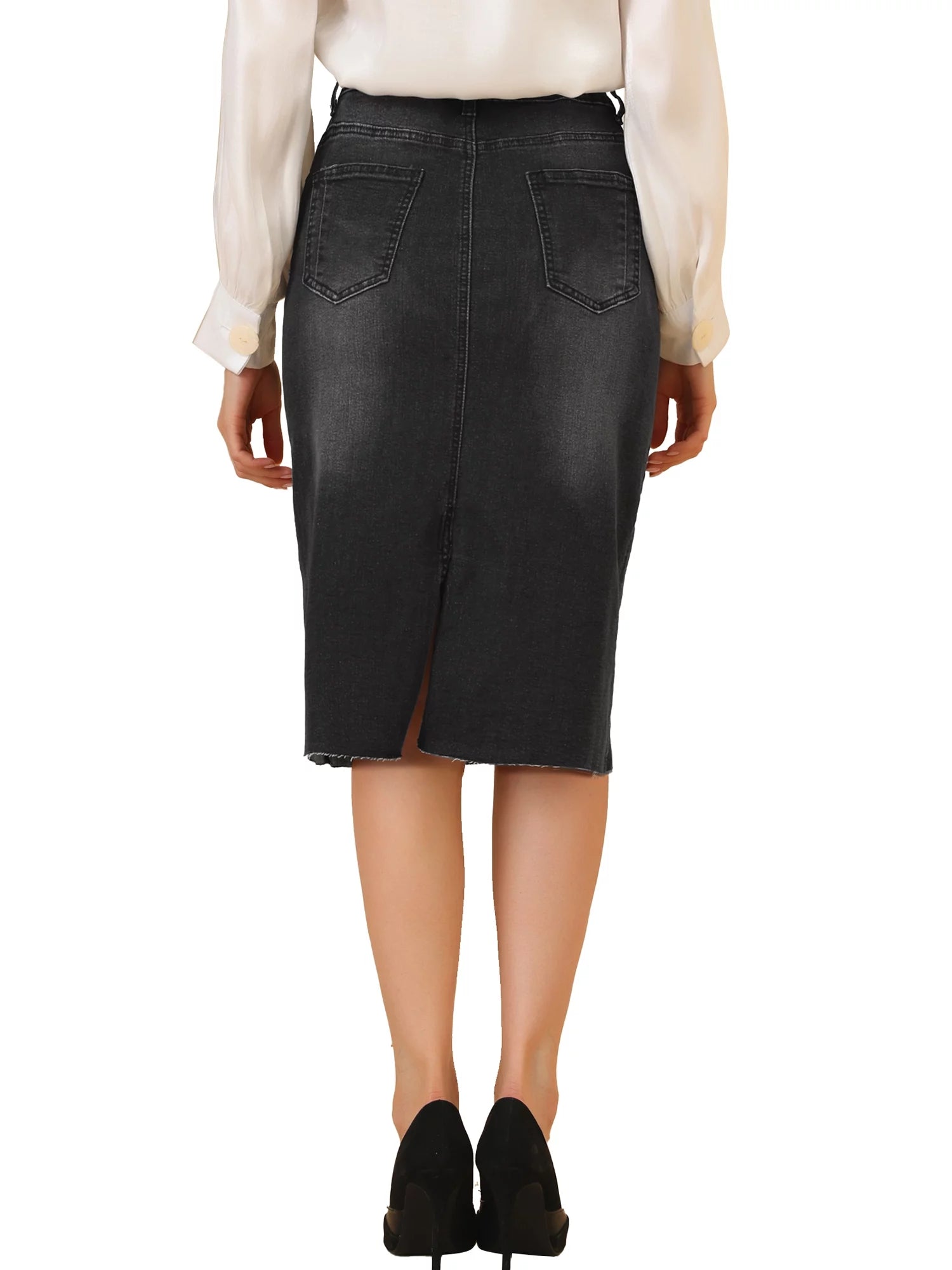 Black Denim Midi Skirt G30265
