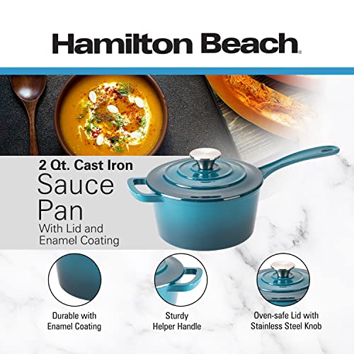 Red Enameled Cast Iron Sauce Pan 2-Quart D12260