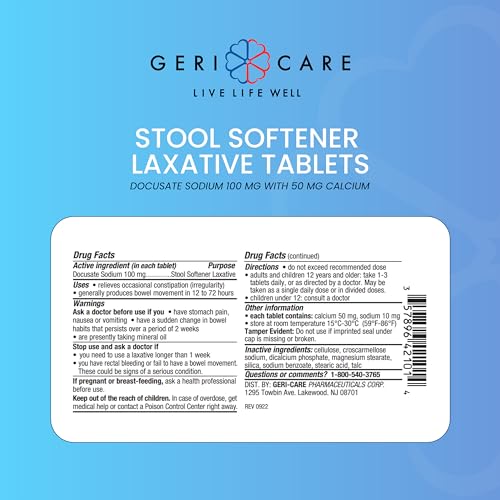 Docusate Sodium Stool Softeners 100mg Crushable Tablets 200 Count R997