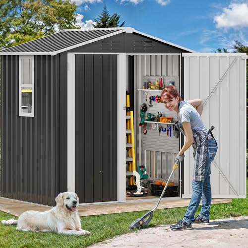 6x4ft Metal Outdoor Storage Shed with Window R6003