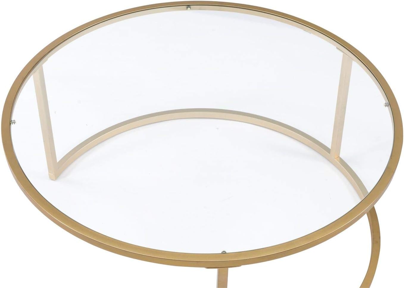 Modern Nesting Coffee Table Set of 2, Faux Marble & Clear Glass Top, Metal Frame, Gold Finish Q850911