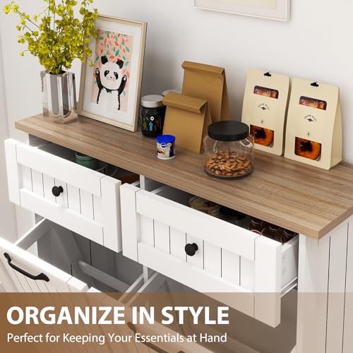 White Double Tilt Out Trash Cabinet with Pull-Out Drawers G726