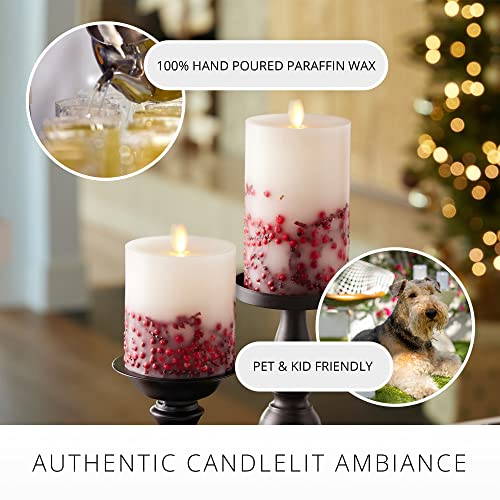 Flameless LED Candle Orange Leaf Embedded Real Wax Moving Flame Pillar Unscented with Recessed Edge (3.5 x 4.5 inch) L56821
