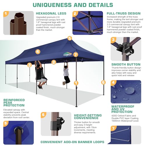 10x20 Pop Up Canopy Tent with 6 Removable Sidewalls, Heavy Duty F368