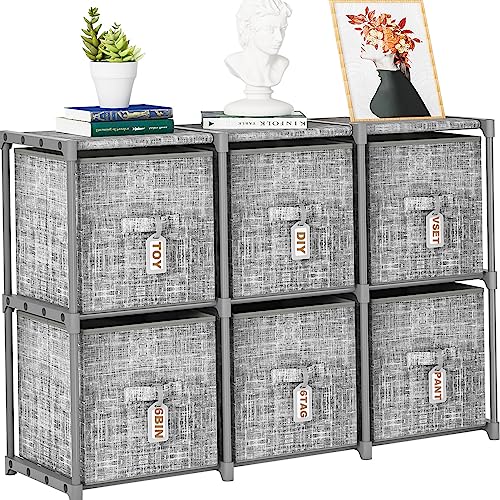 6 Printed Bins Cube Storage Organizer Shelf with Labels Z291584