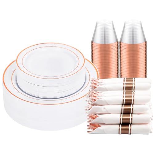 Clear Gold Plastic Dinnerware Set, 350 Pcs N25773