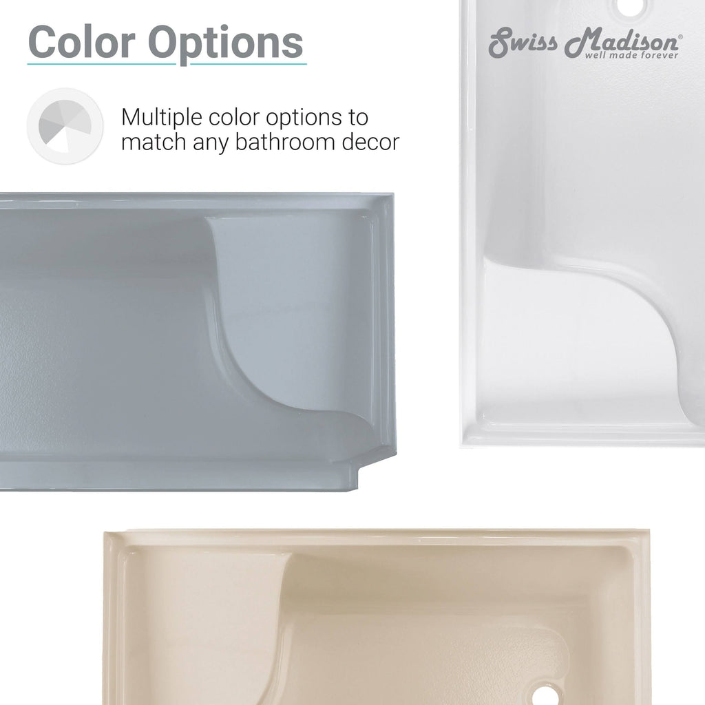 Gray Single Threshold Shower Base with Left Hand Drain and Integral Right Hand Seat R506743