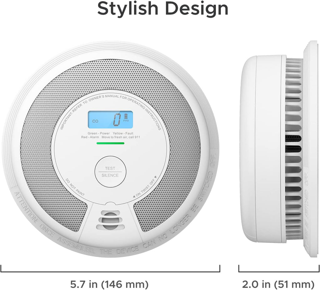 10-Year Battery Smoke Carbon Monoxide Alarm Detector with Large LCD Display H9651