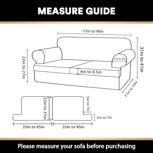 Ivory 3 Pieces Stretch Sofa Covers for T Cushion Sofa J3535