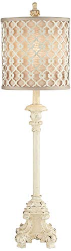 Ivory Off White Metal Candlestick Buffet Table Lamp 34" Tall K980922