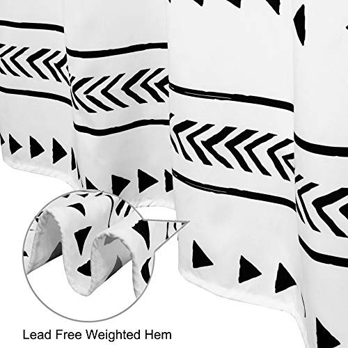 72x72 Black and White Fabric Shower Curtain with Hooks G4204
