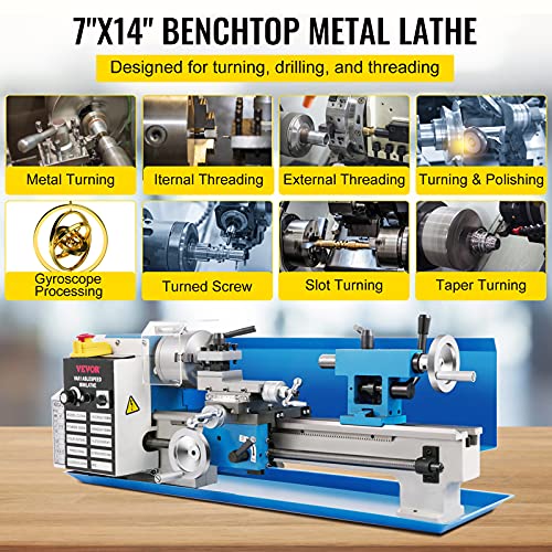7"x14" 550W Variable Speed Metal Lathe with 3-jaw Chuck Digital Display F994