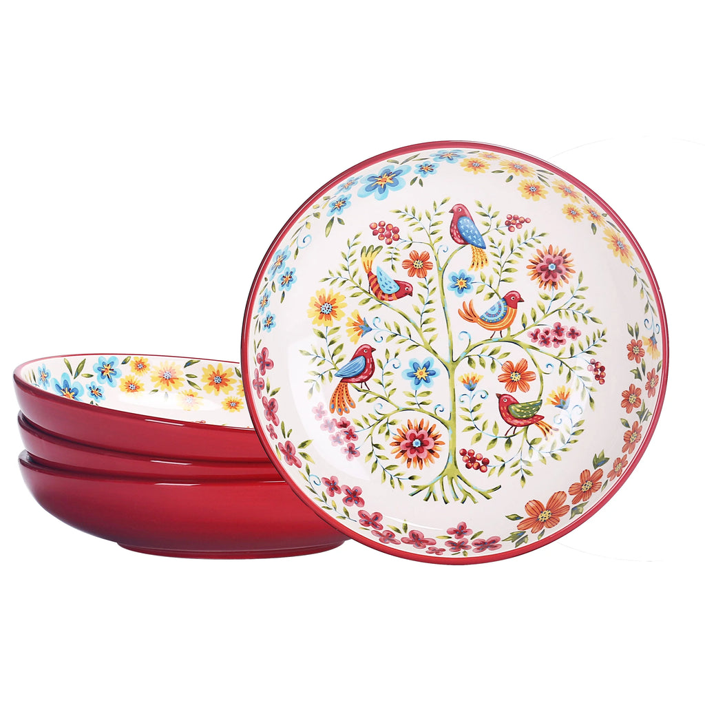 Red Ceramic 35oz Dinner Bowls, Set of 4 K48559
