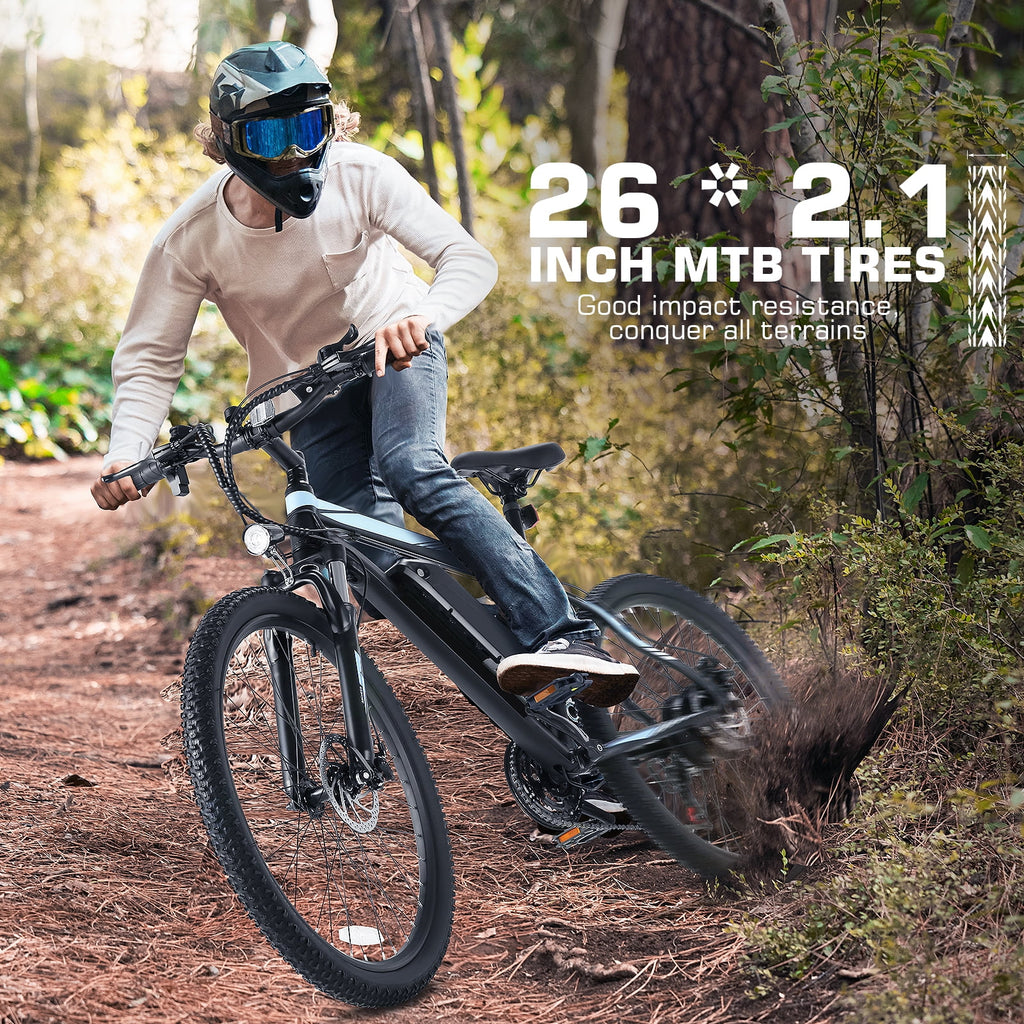 26" Electric Mountain Bike with 48V Battery, Shimano 21 Speed, Lockable Suspension Fork Z589