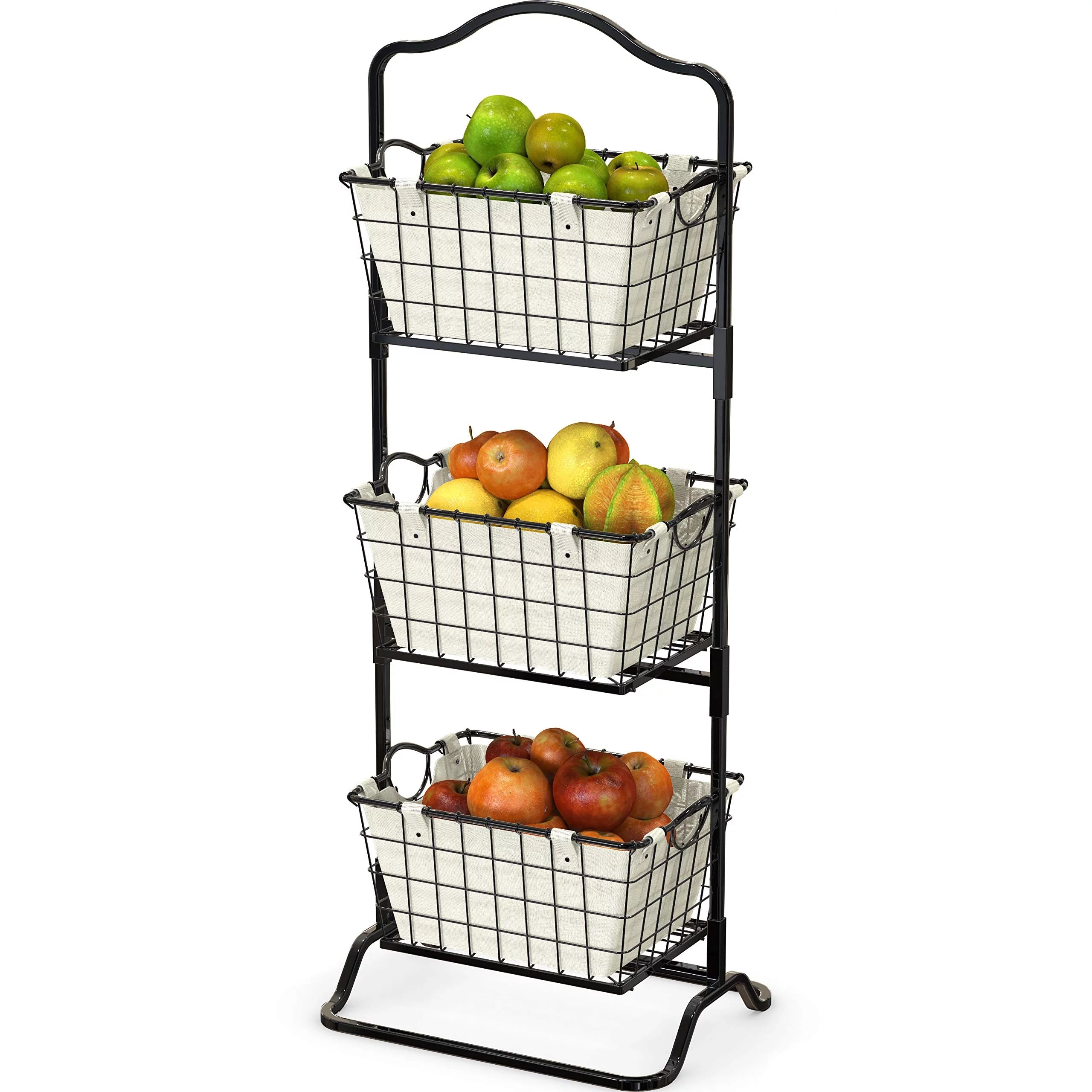 3-Tier Rigid Wire Market Fruit Basket Stand, Black D21317