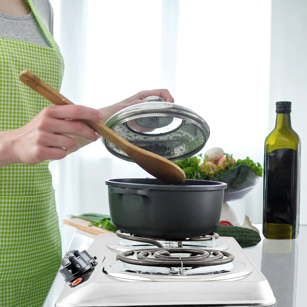 Silver Electric Countertop Double Burner with Stainless Steel Coil Hot Plates A183