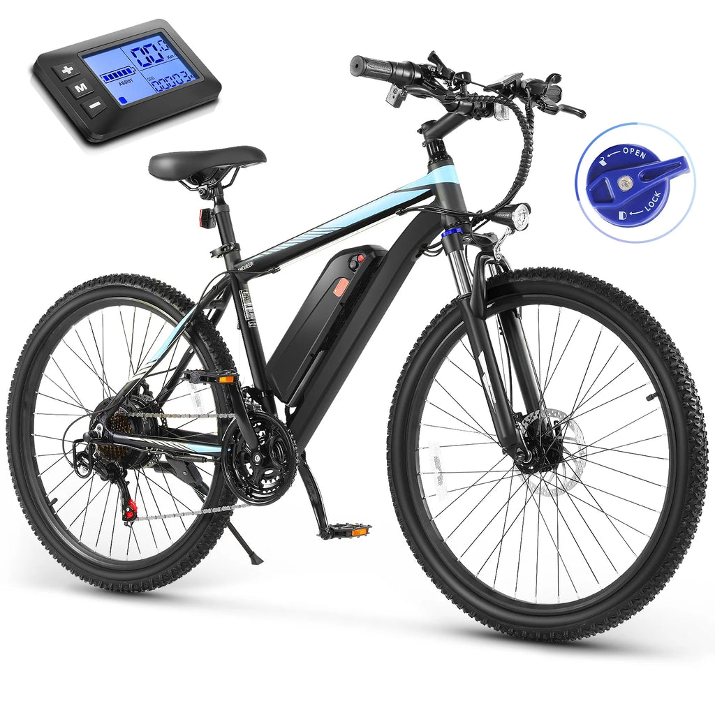 26" Electric Mountain Bike with 48V Battery, Shimano 21 Speed, Lockable Suspension Fork Z589