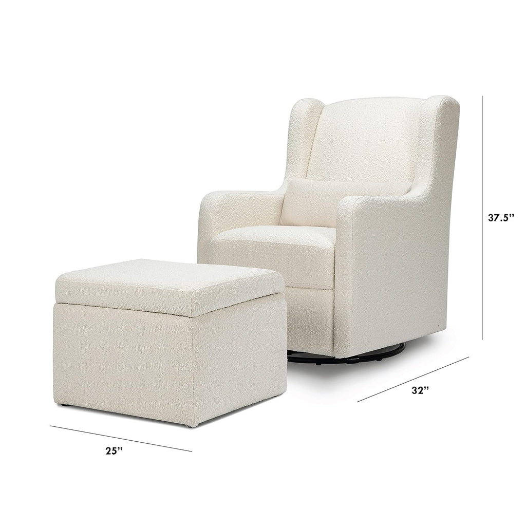 Ivory Boucle Swivel Glider with Storage Ottoman L299064