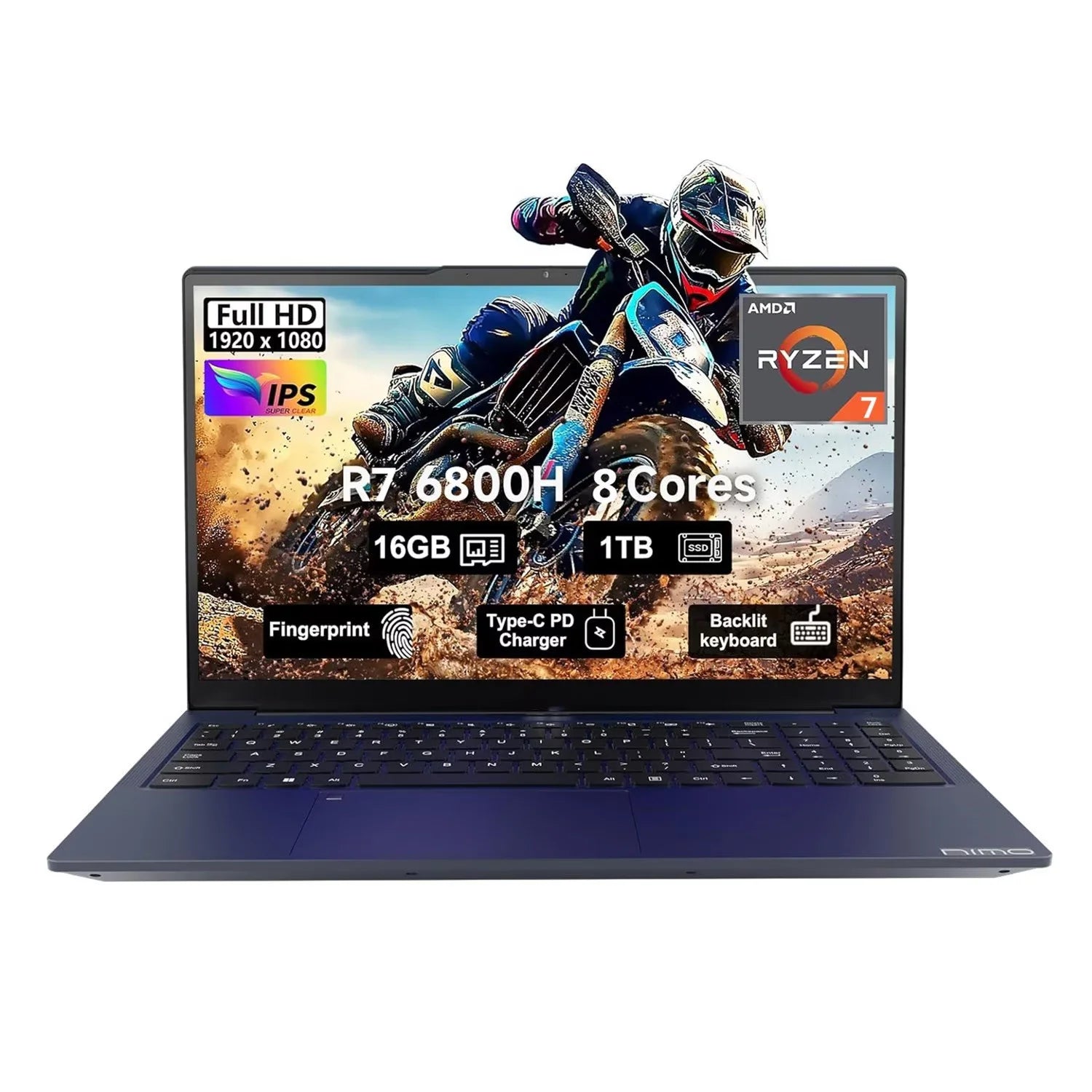 15.6" IPS FHD Gaming Laptop 8 Cores AMD Ryzen 7 6800H 16GB DDR5 RAM 1TB SSD AMD Radeon 680M GPU Blue Laptop B3195