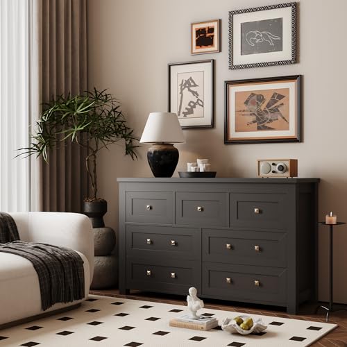 Black 7 Drawer Wood Dresser M9438