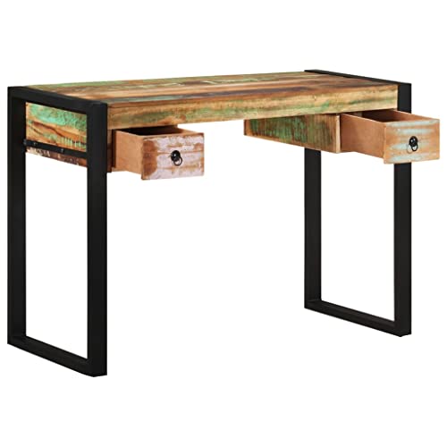 Rectangular Writing Desk with Drawers, Solid Mango Wood, Metal Frame, Brown C85149