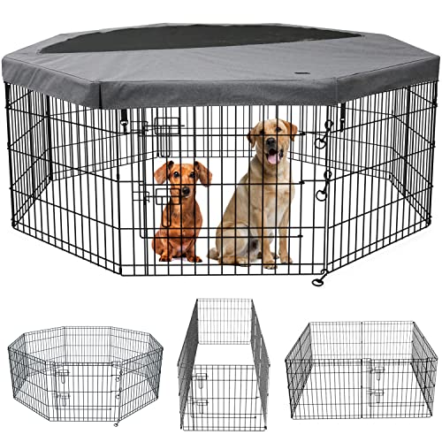 8 Panel 24" W x 24" H Metal Dog Exercise Pen with Bottom Pad O460693
