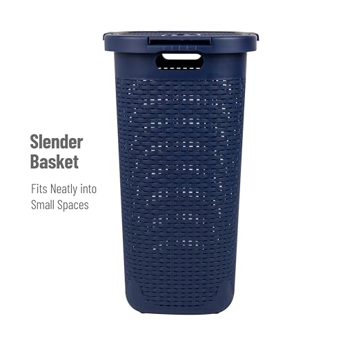 60L Slim Laundry Hamper with Lid, Plastic, Gray, Set of 2 M282
