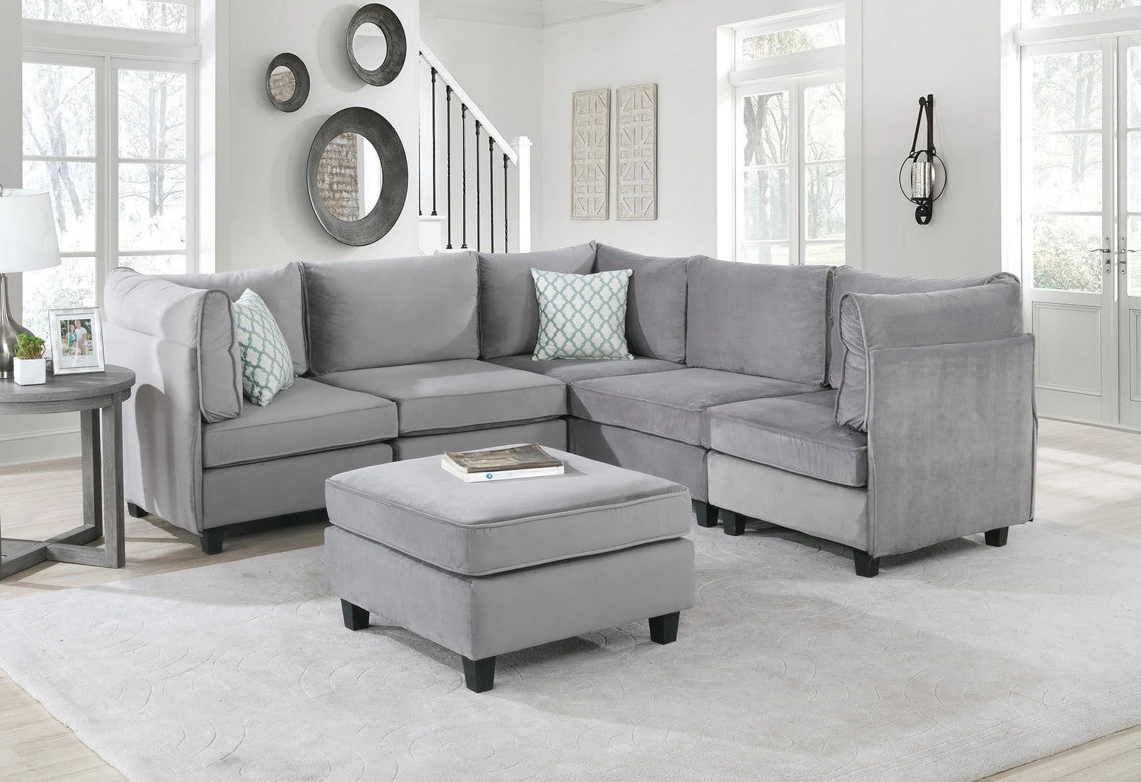Gray Velvet 6Pc Modular Sectional Sofa X12417