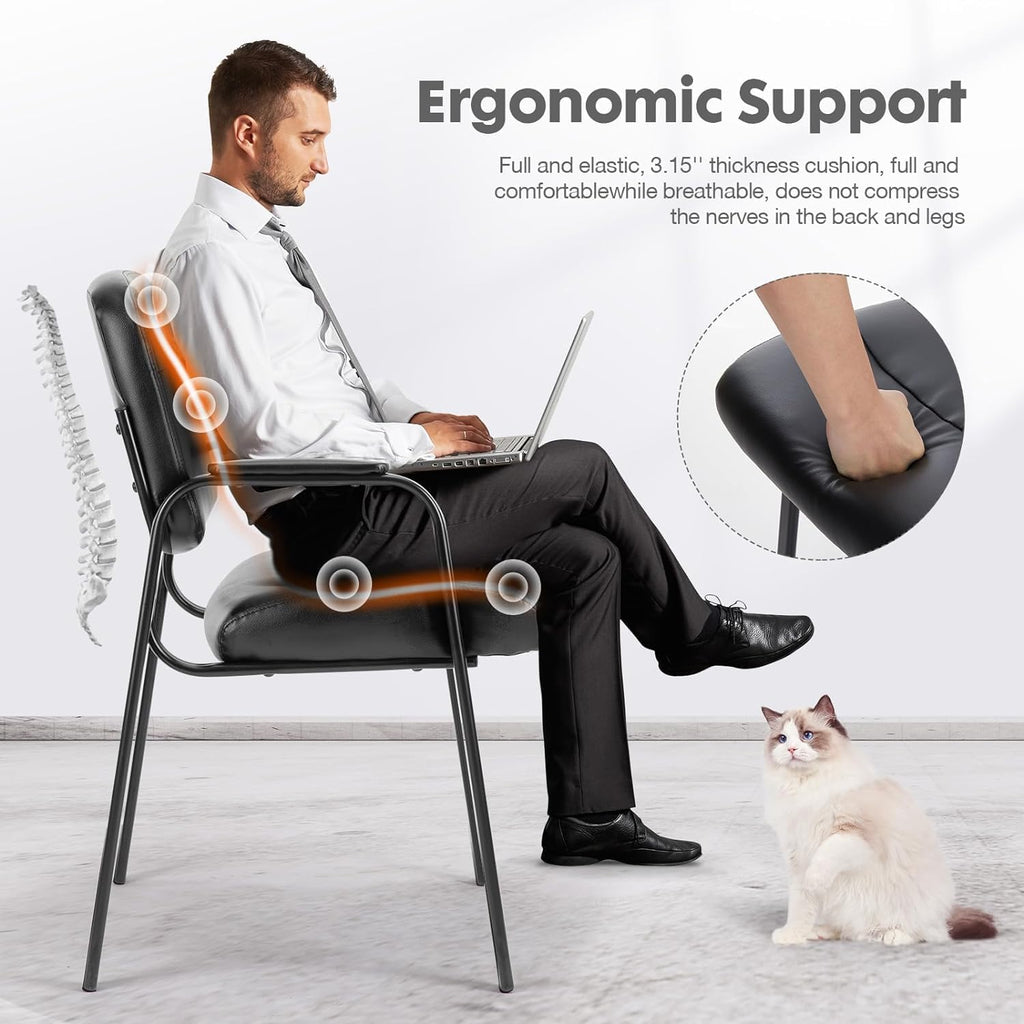 Set of 2 Black Leather Side Chairs with Padded Arms X60391