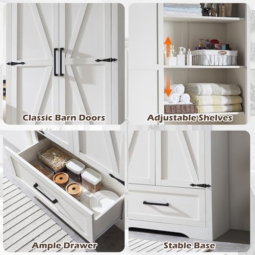 White 72" Tall Wood Rustic Storage Cabinet with Adjustable Shelves and Drawer T958742