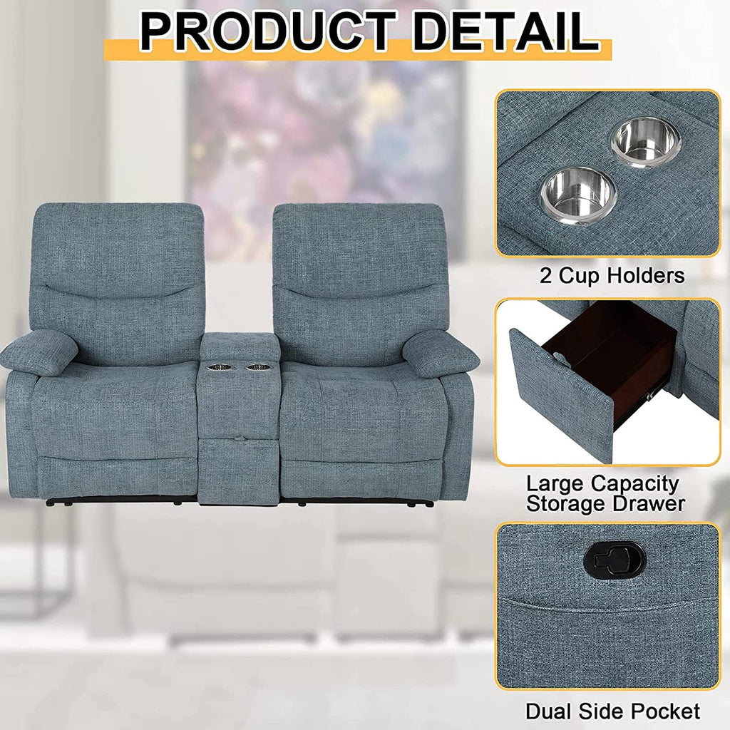 Fabric Reclining Sofa with Console and Cup Holders I139