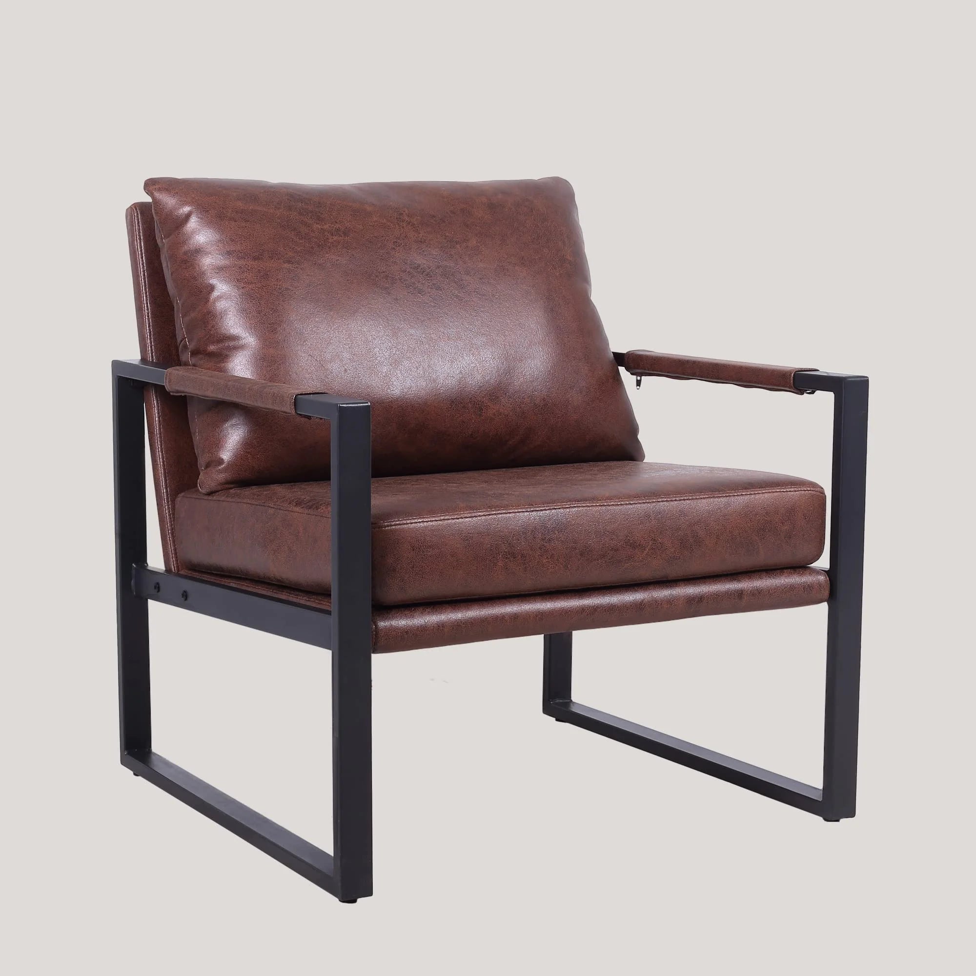 Brown Faux Leather Armchair with Metal Frame Z8621