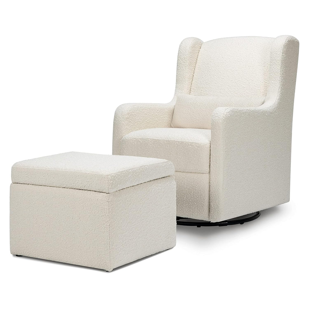 Ivory Boucle Swivel Glider with Storage Ottoman L299064