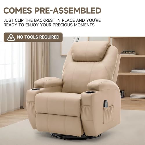 Recliner Chair with Massage and Heat, 360° Swivel, Remote Control and Cup Holder O122458