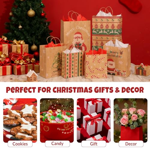 24pcs Assorted Sizes Christmas Gift Bags with Tissue Paper U94026