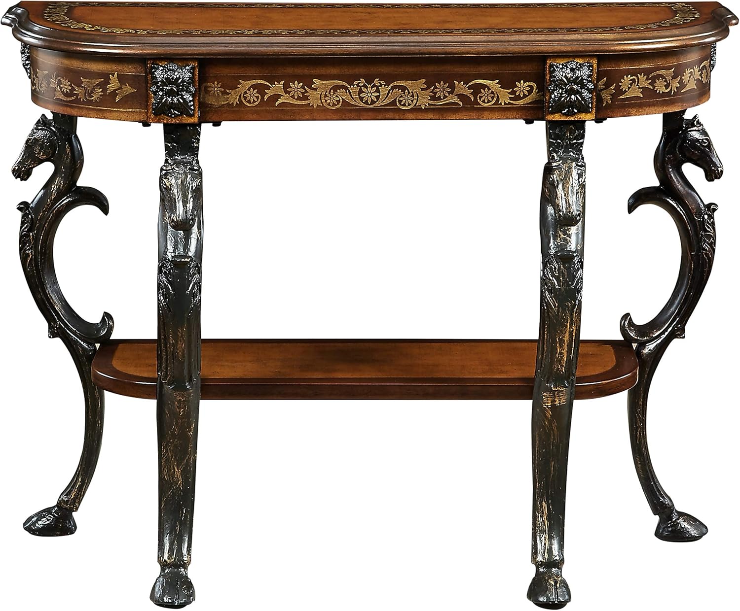 Floral Demilune Console Table with Display Shelf I616