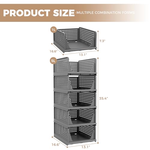 5 Pack Folding Plastic Drawer Basket Storage Box (Grey) W809415