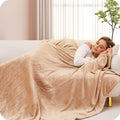 Light Brown Full Size Flannel Heated Blanket J14227