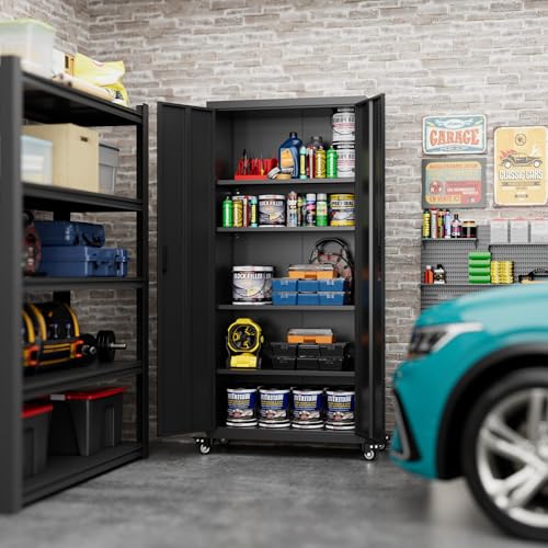 Black Metal Garage Storage Cabinet with 4 Adjustable Shelves K37713