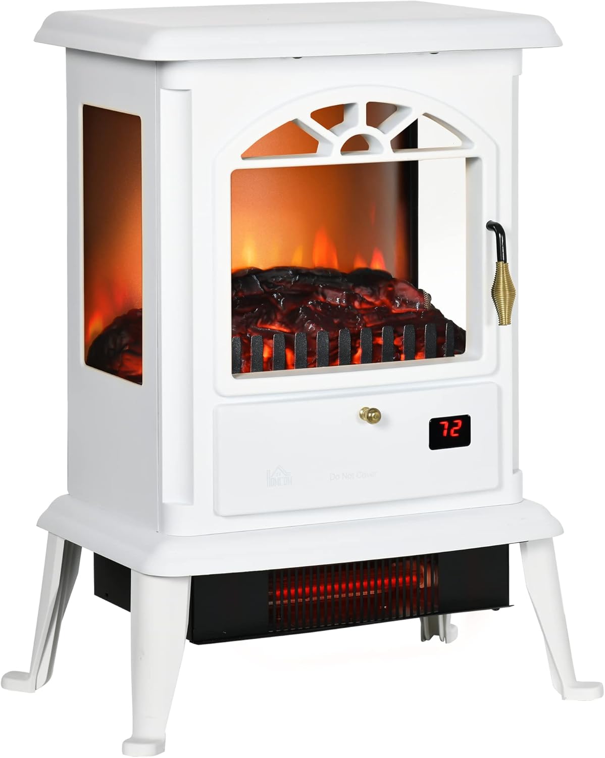 White Electric Infrared Fireplace Stove with Realistic Log Flame R9554