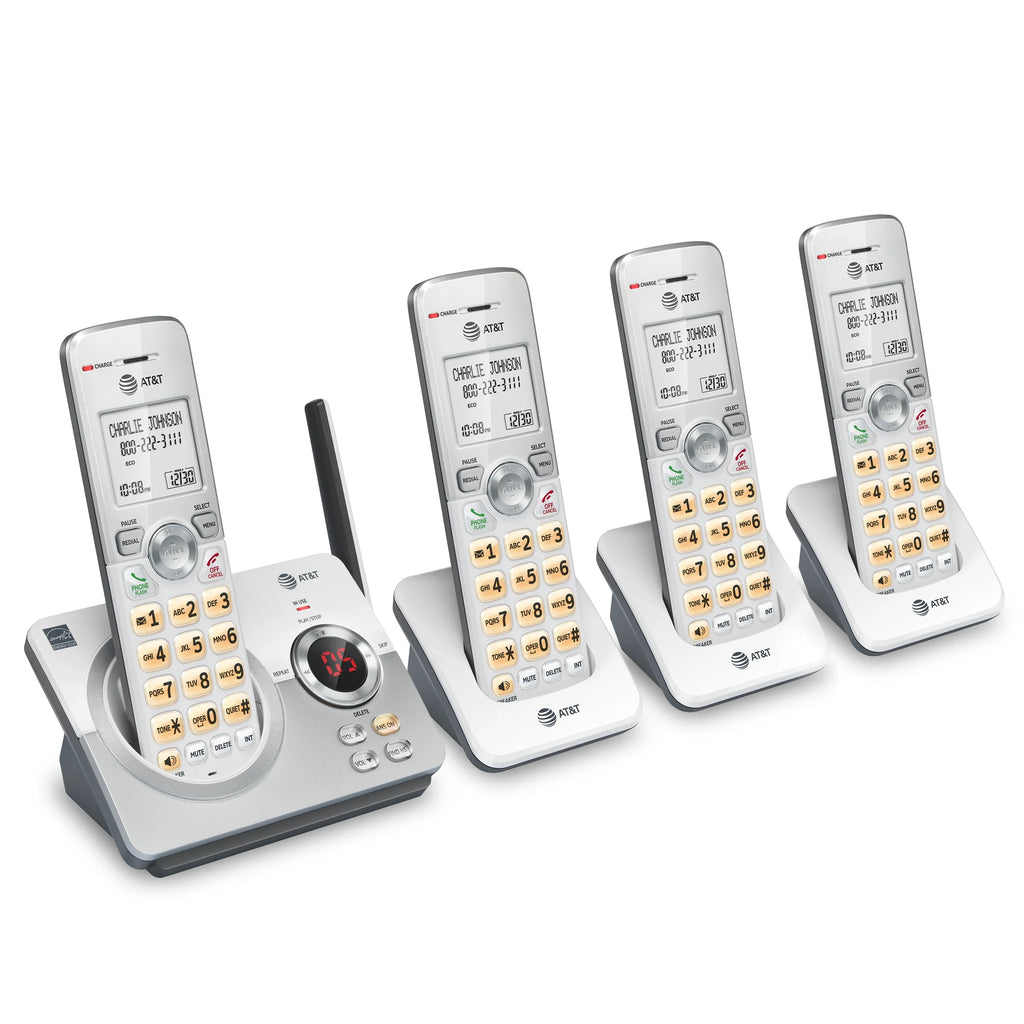4-Handset Cordless Phone with Answering System and Call Block (White/Silver) T160421
