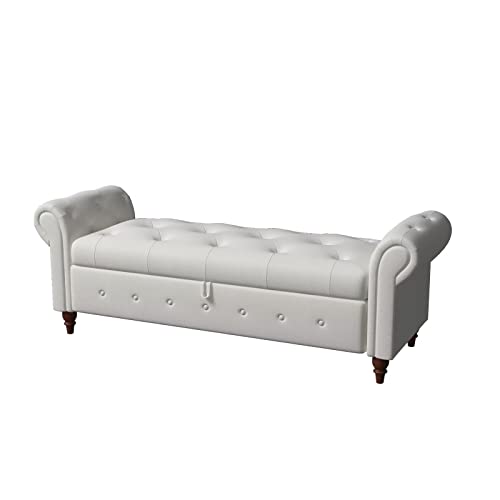 Blue Button Tufted Storage Bench with Solid Wood Legs U825295