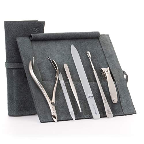 6pc Stainless Steel Manicure Set in Gray Suede Case G895