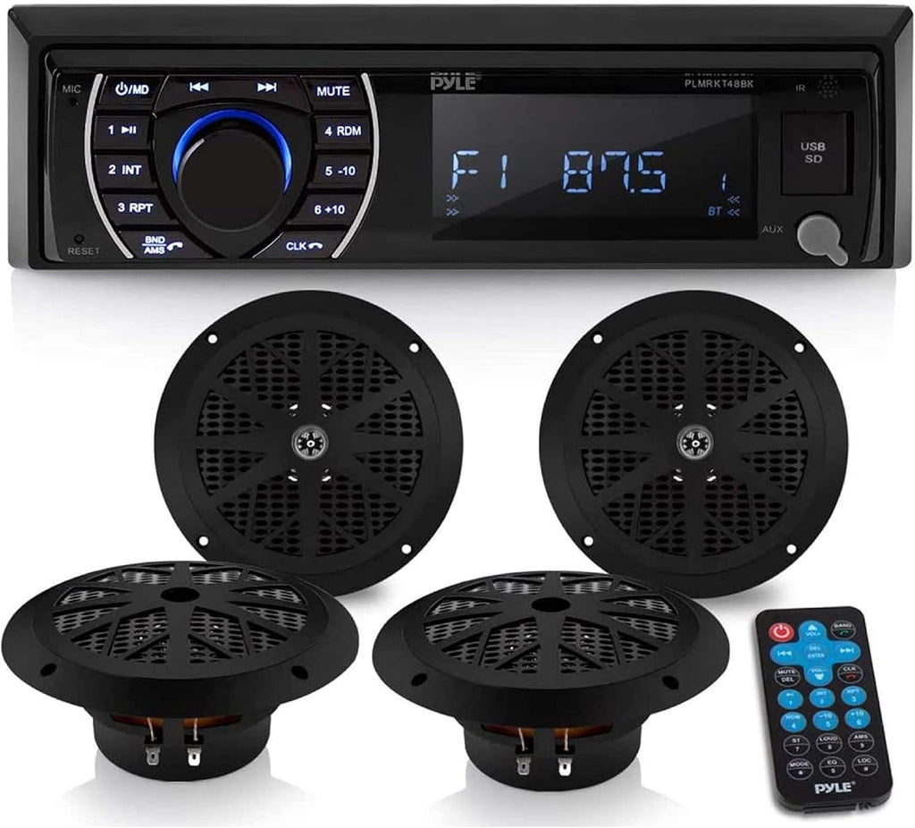 Marine Head Unit Receiver Speaker Kit with Bluetooth and 6.5’’ Waterproof Speakers N963005