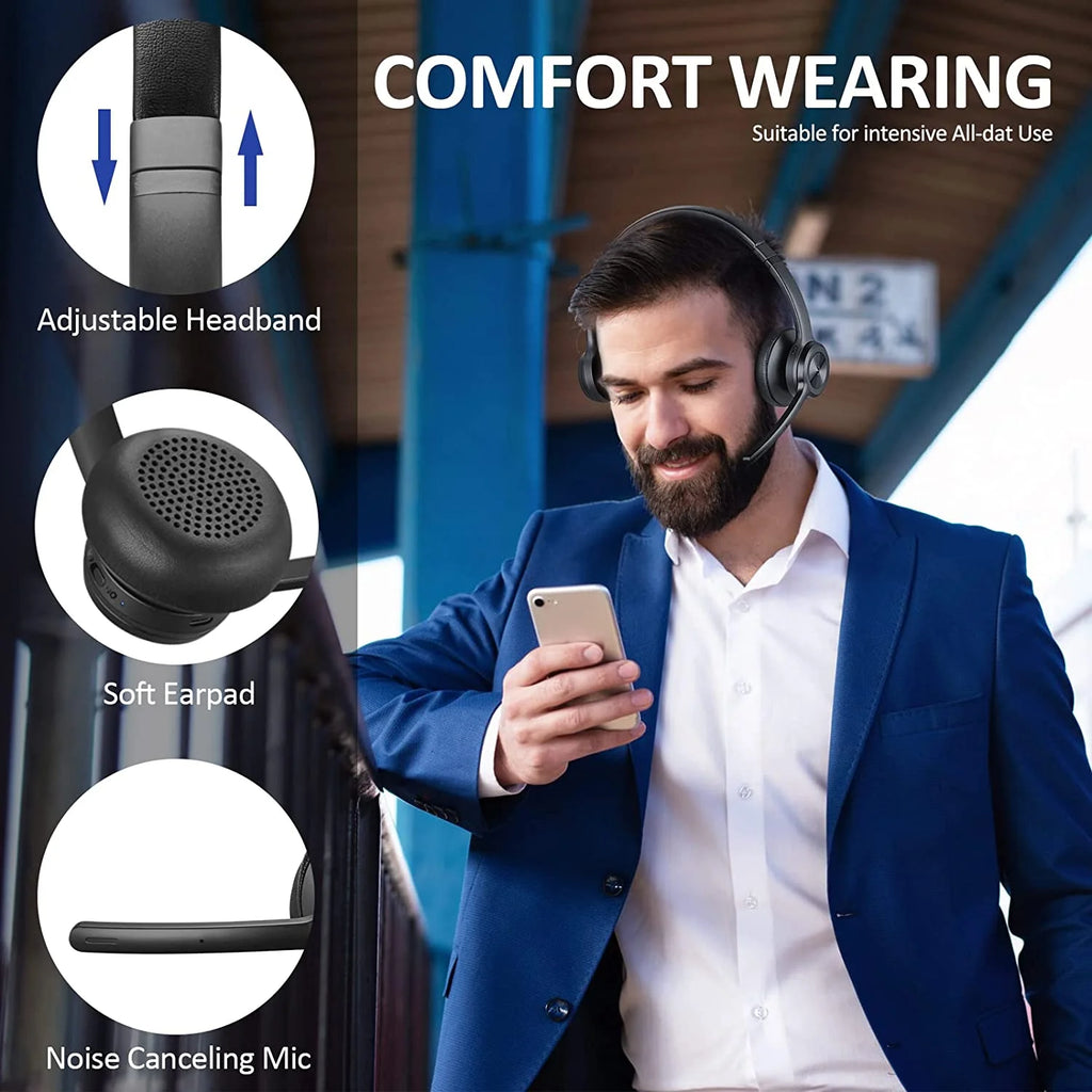 Bluetooth Headset V5.2 Wireless Headphones with Noise Cancelling Microphone U213